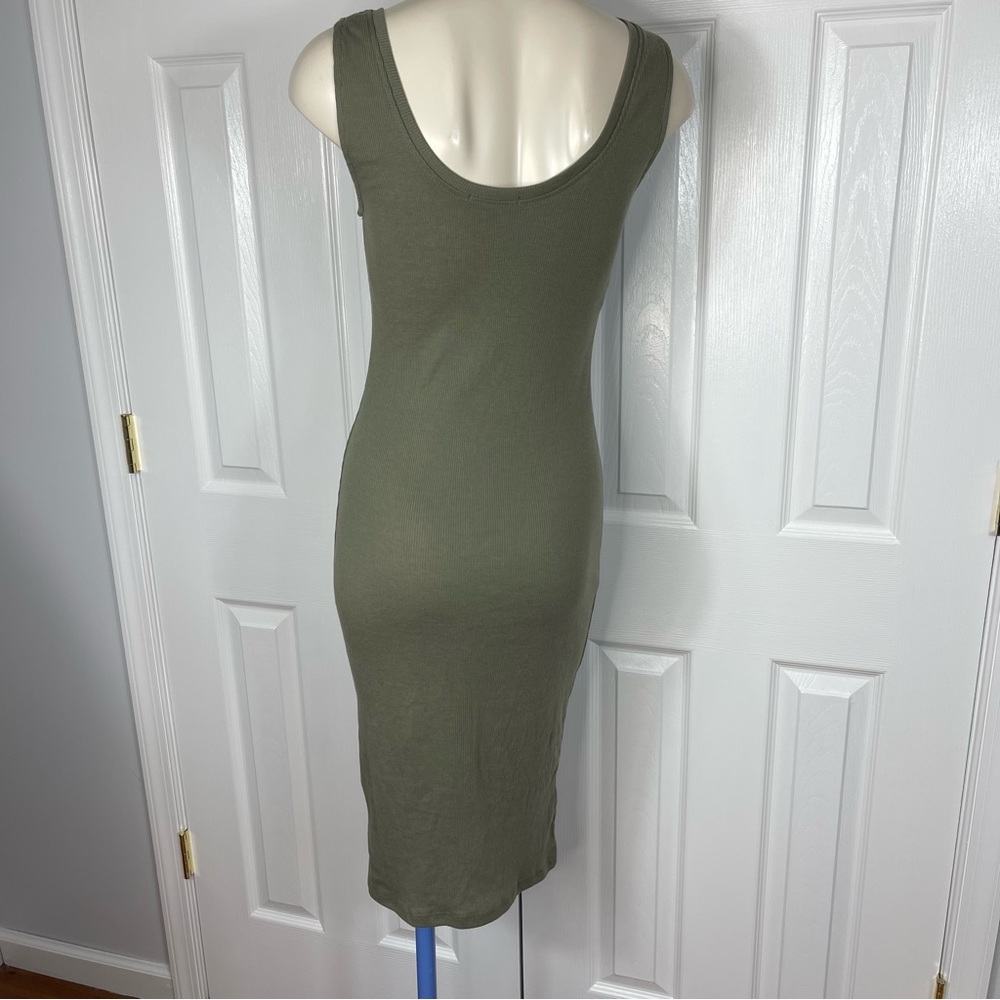 AMBIANCE tank top dress RIBBED woven knit sleeveless olive green long dr… - Picture 4 of 8